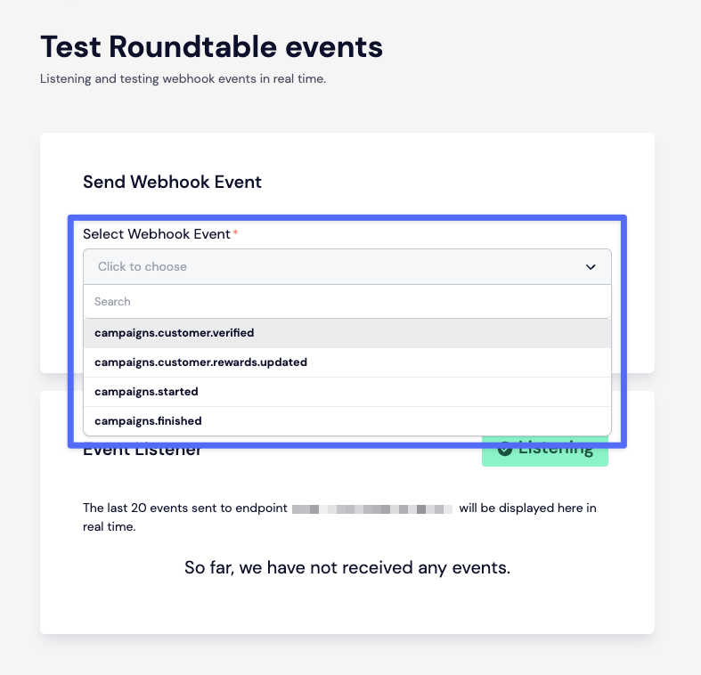 Select webhook event to test